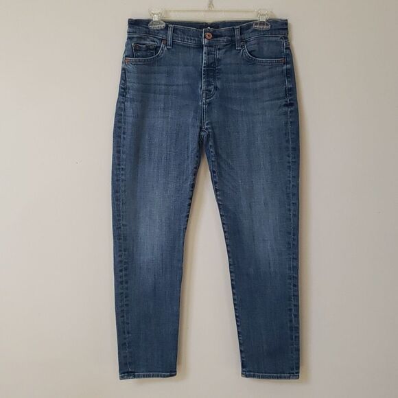 7 for all mankind Jeans Womens sz 28 High Rise Button Fly Crop - Picture 1 of 10